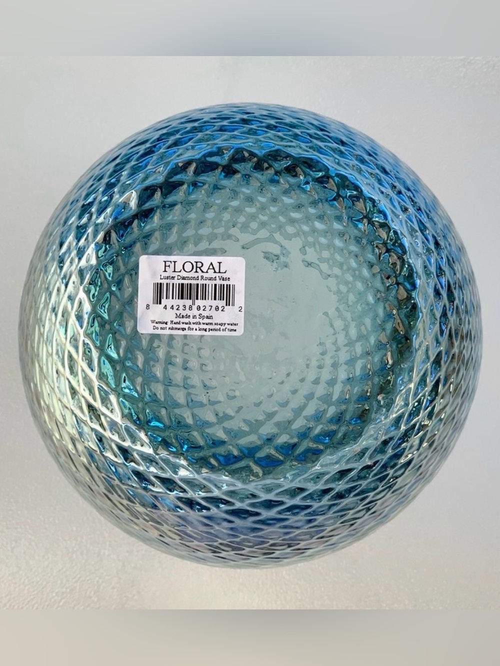 Spanish Iridescent Embossed Diamond Pattern Recycled Glass Large Table Vase - Picture 9 of 9